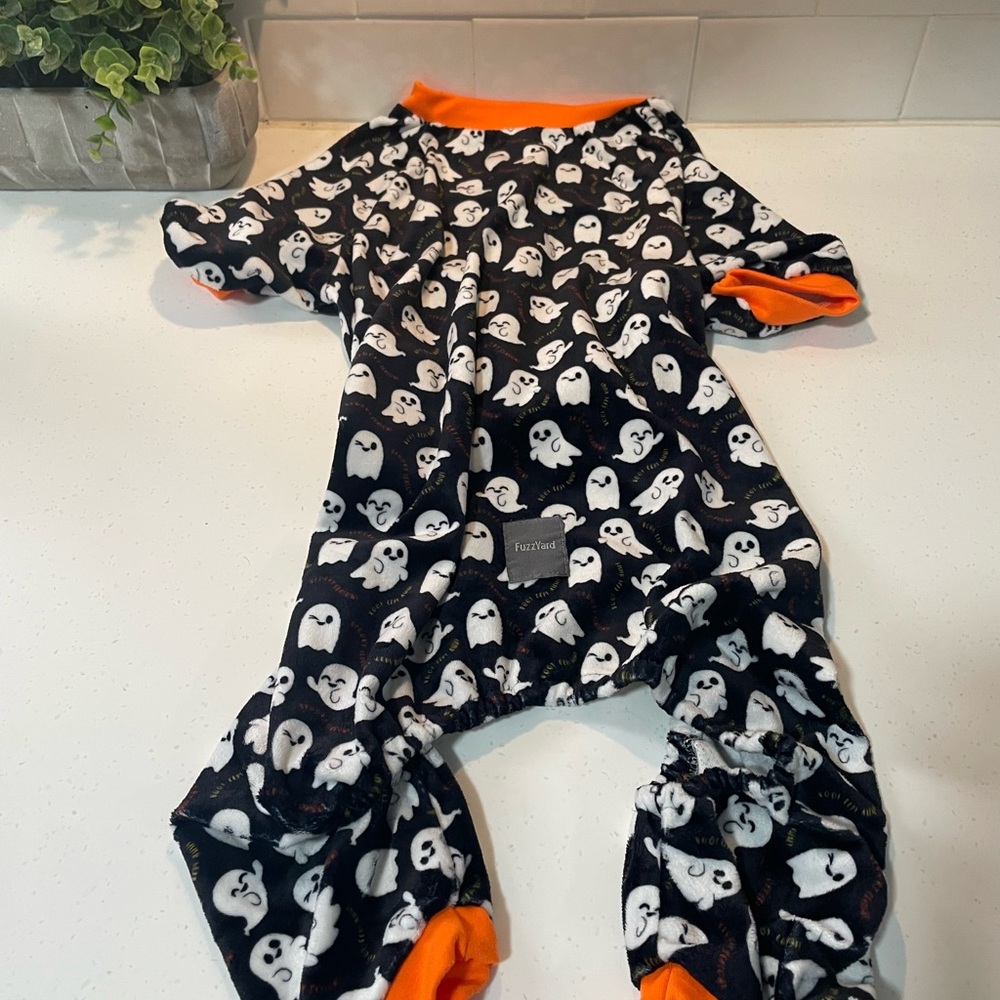 Spooky Ghost Print Dog Pajamas Size Large with Snap Button Closure